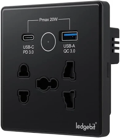 13A Glass Panel Outlet with USB-A & USB-C Port WiFi Smart Wall Socket