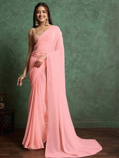 Georgette Saree With Heavy Embroidered Blouse