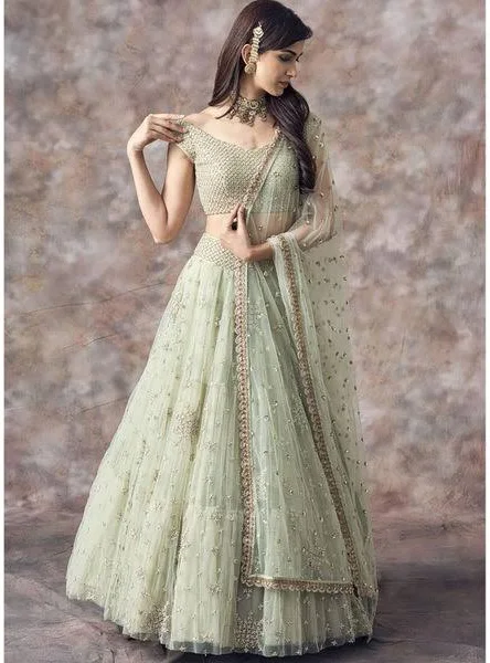 Soft Net Semi Stitched Lehenga