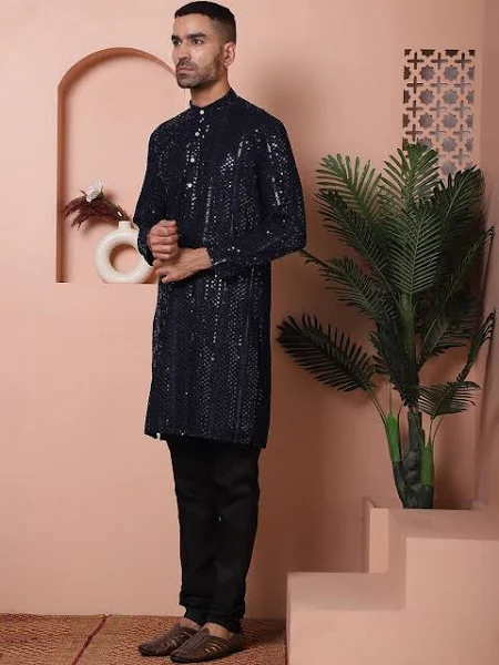 Sequins Embroidered Kurta with Pyjama