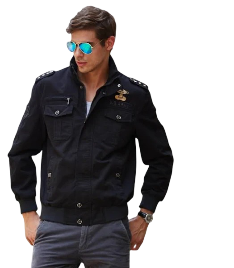Men's Military Style Cargo Jacket - L