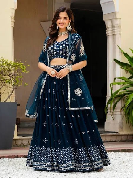 Lehenga and Unstitched Blouse with Dupatta