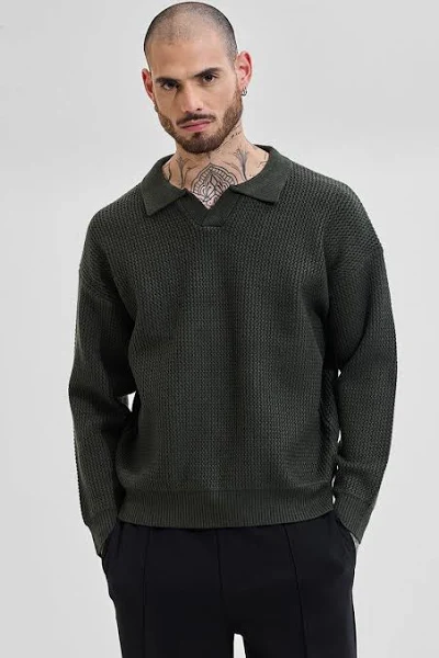 Men's Core Lab Dark Green Textured Relaxed Fit Sweaters