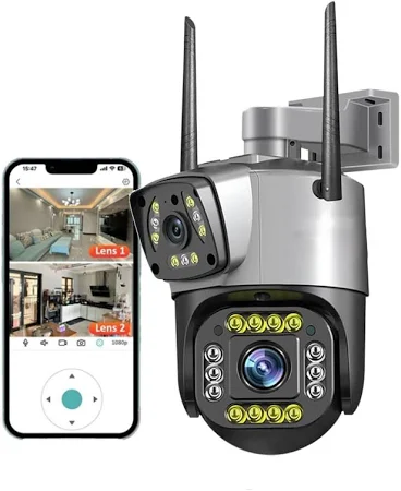 6MP WiFi Dual Lens Outdoor PTZ CCTV Camera with 360° View, Two-Way Audio,